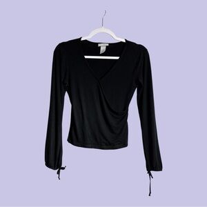 Hennes Modern Black Wrap Top Long Sleeve Size Small